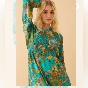 Bohera BNWT Teal Floral Long Sleeve Maxi Dress Size LG